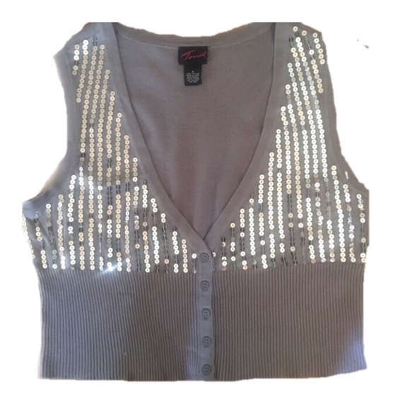 torrid Tops - Torrid Gray Sequined Cropped Shrug Vest Size 12